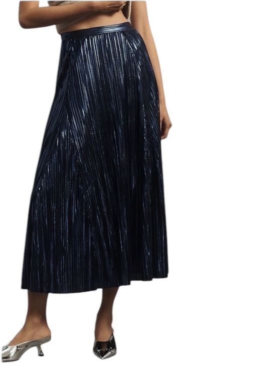 Anthropologie Dresses & Skirts - Anthropologie metallic blue pleated a-line midi skirt size M excellent condition